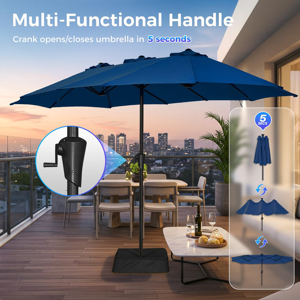 13FT Double Sided Navy Blue Patio Umbrella with Base D47812