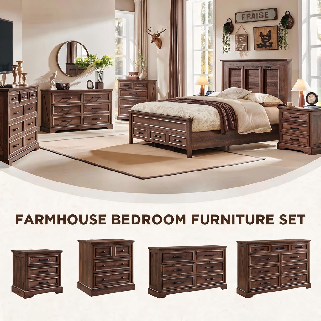 22" Brown Nightstands Set of 2 with 3 Drawers C823532