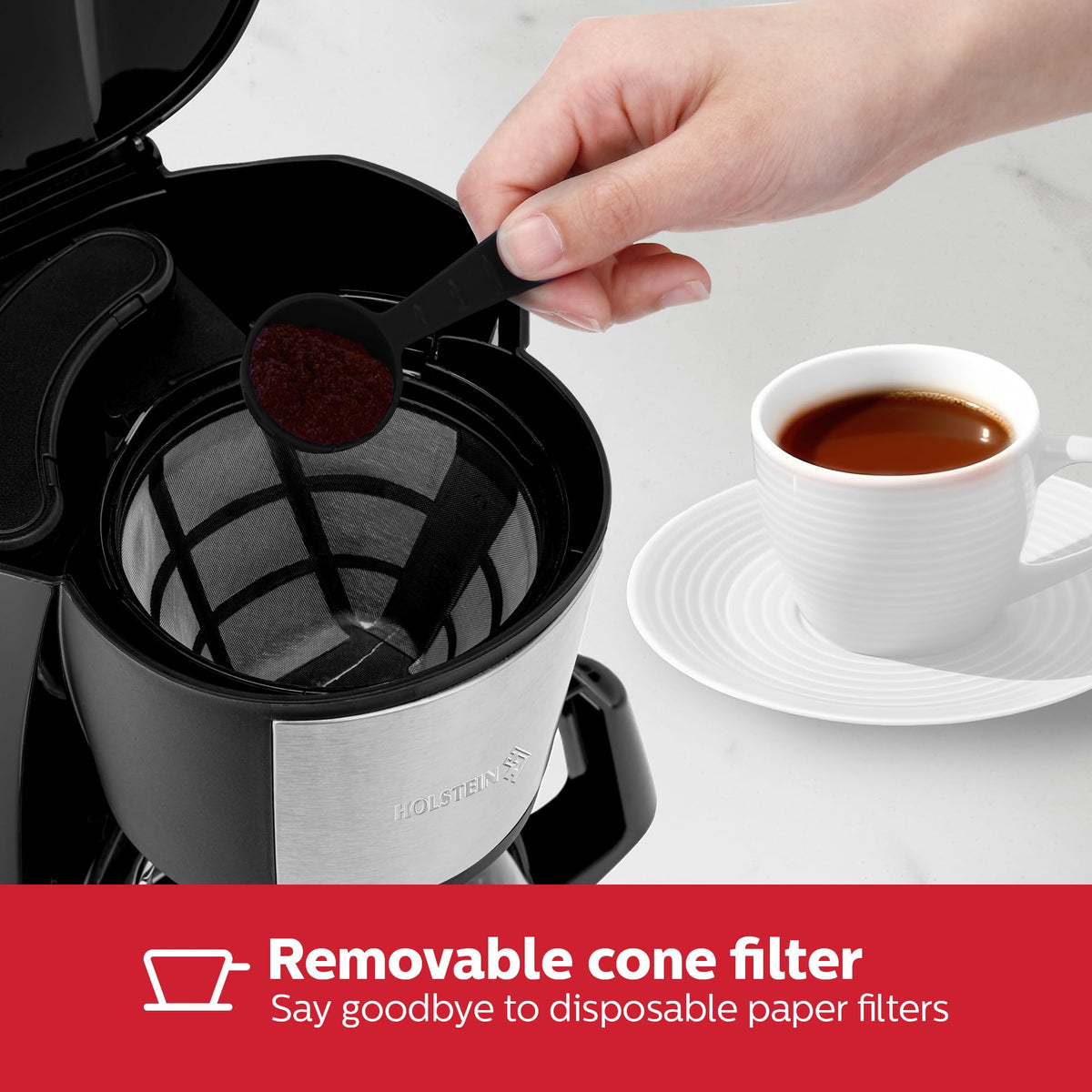 5 Cup Drip Coffee Maker with Glass Carafe Black O53026