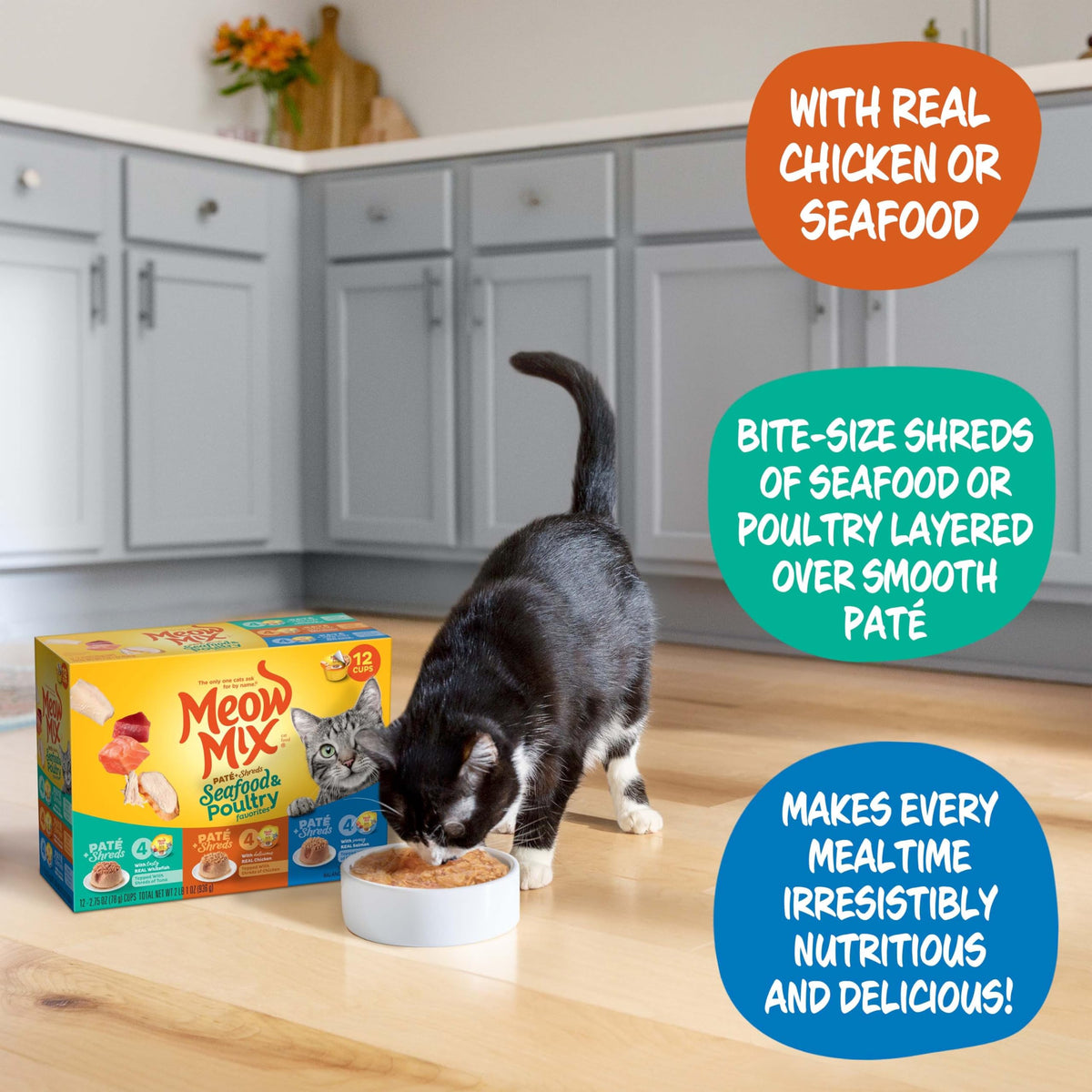 Dry Cat Food 6.3 Pound Bag + Wet Cat Food Variety Pack 2.75 Ounce Cups H671688