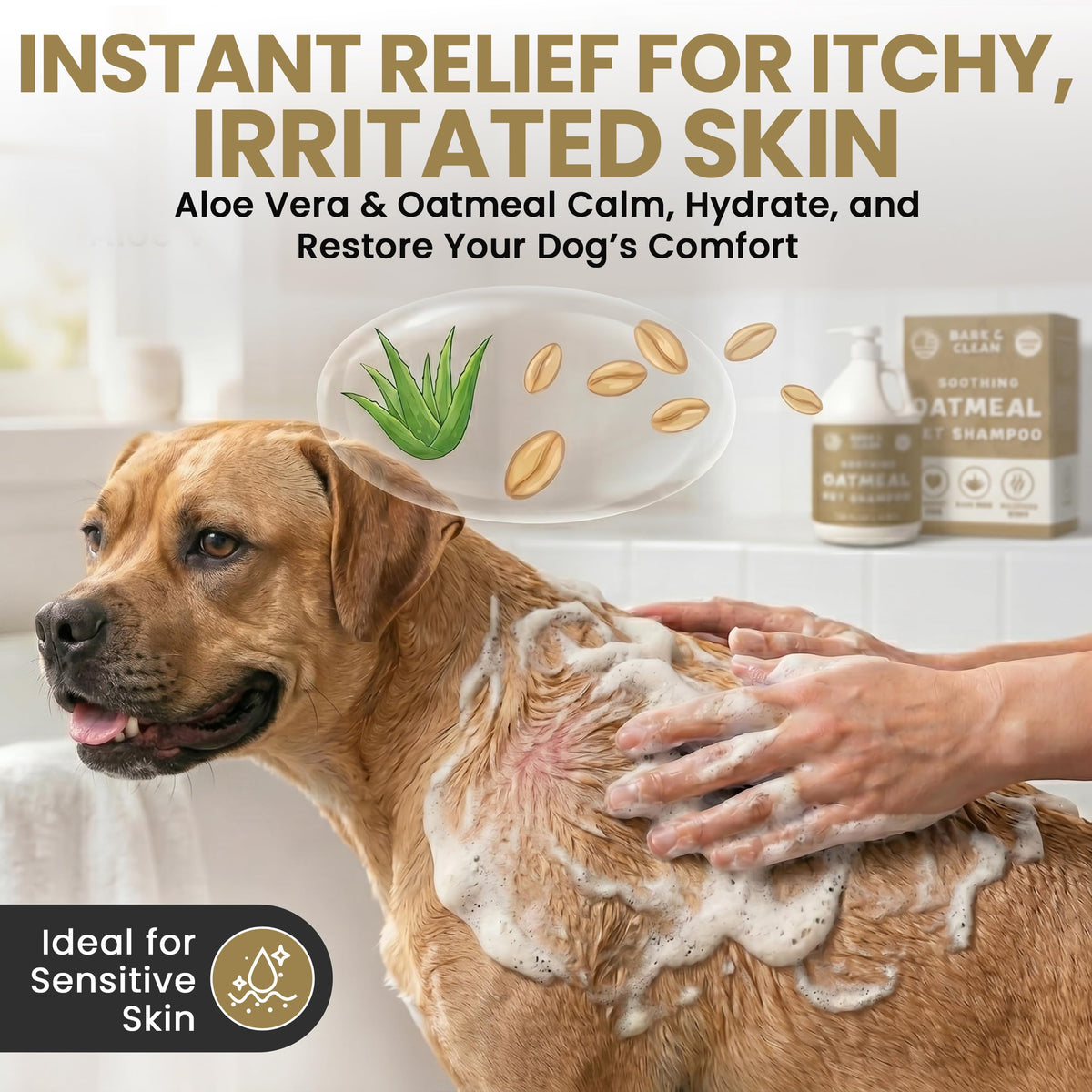 Oatmeal Dog Shampoo 1 Gallon with Pump Hypoallergenic Aloe Vera Coconut Oil U79940