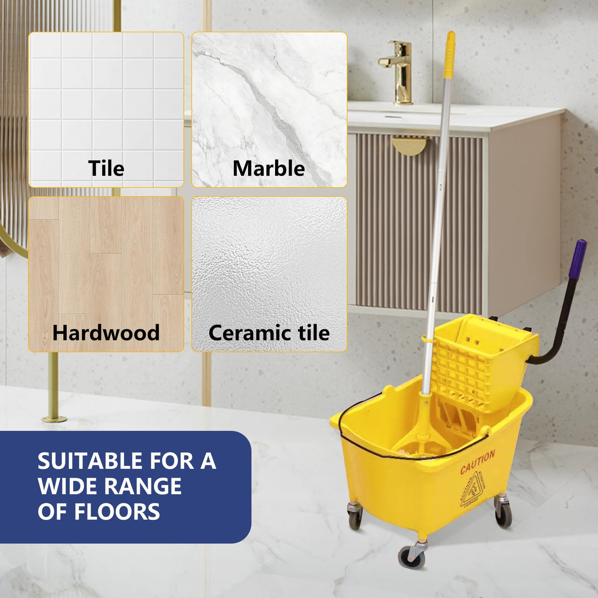 35Qt. Side-Press Mop Bucket and Wringer Combo on Wheels, Yellow H882