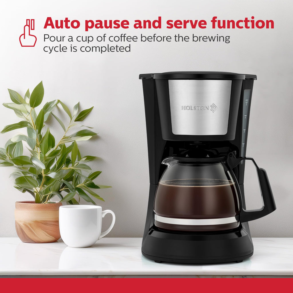 5 Cup Drip Coffee Maker with Glass Carafe Black O53026