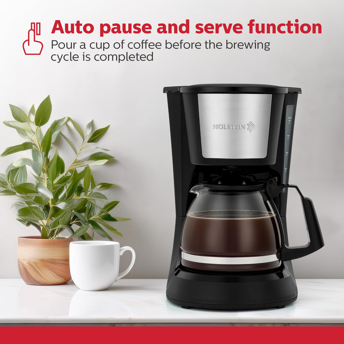 5 Cup Drip Coffee Maker with Glass Carafe Black O53026