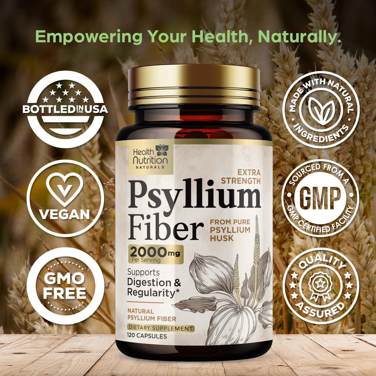 Psyllium Husk Capsules 2000 mg 120 Capsules U219