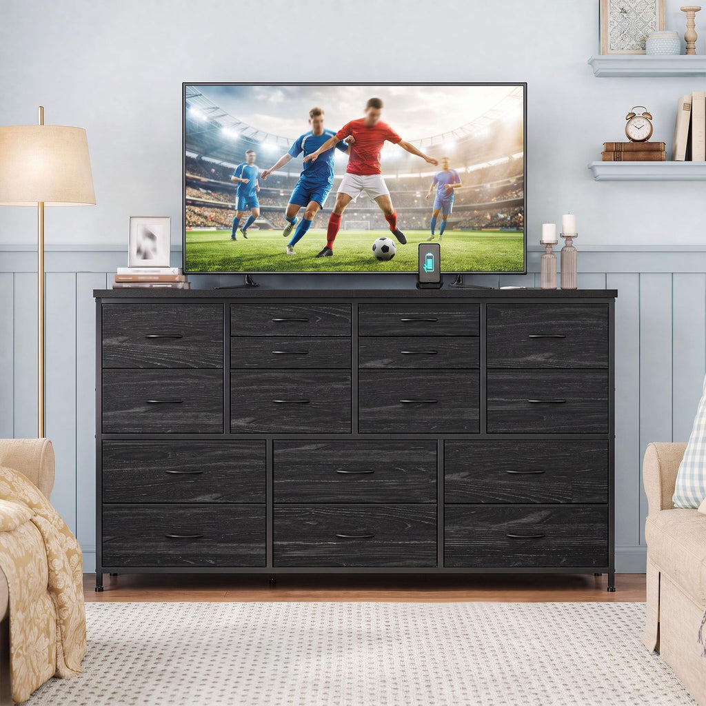 Black 16 Fabric Drawer Dresser with TV Stand G7713