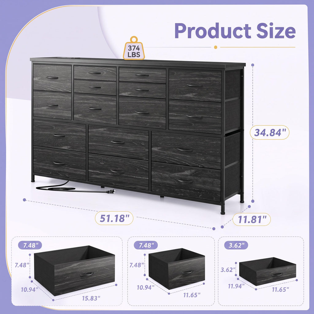 Black 16 Fabric Drawer Dresser with TV Stand G7713