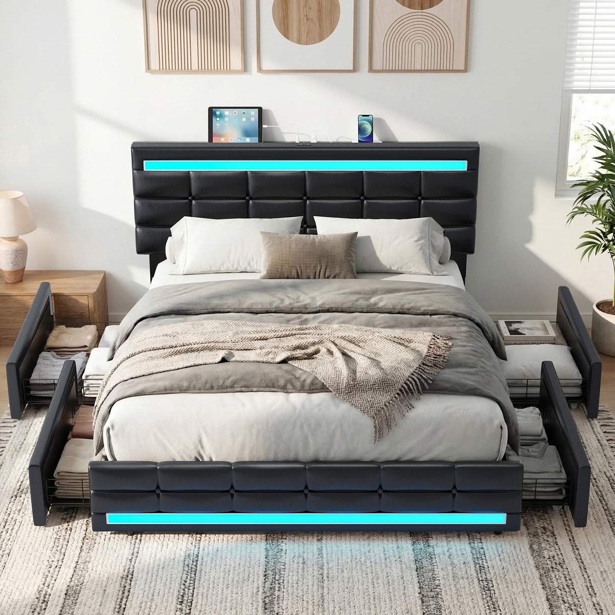 Queen Bed Frame with 4 Storage Drawers M504327