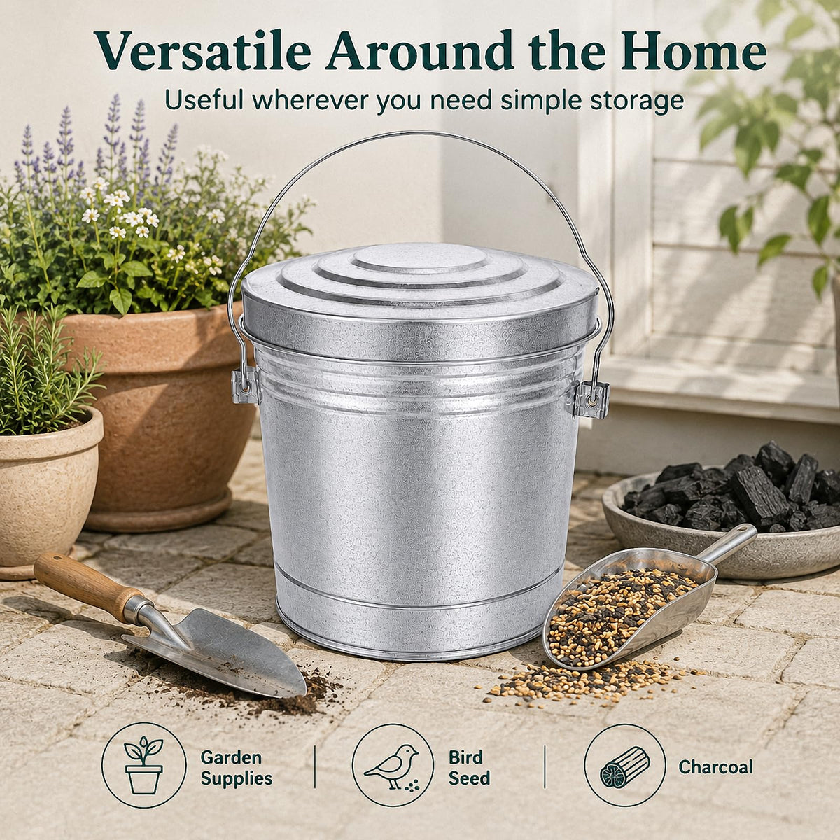 6 Gallon Galvanized Metal Trash Can with Locking Lid K125