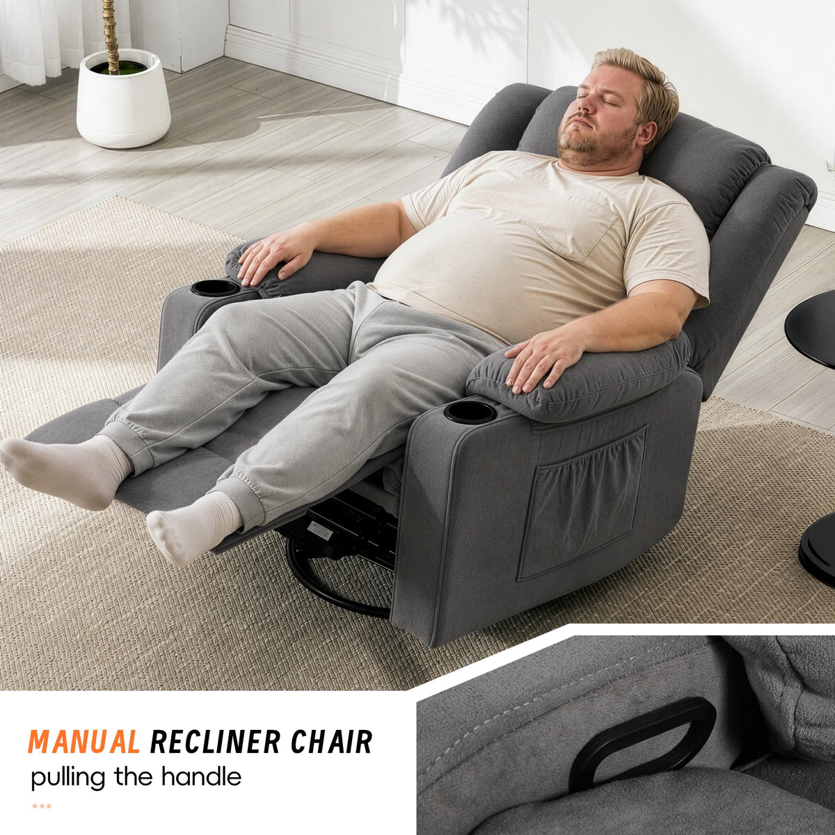 Grey Manual Swivel Rocking Recliner Chair with Massage and Heating N3347