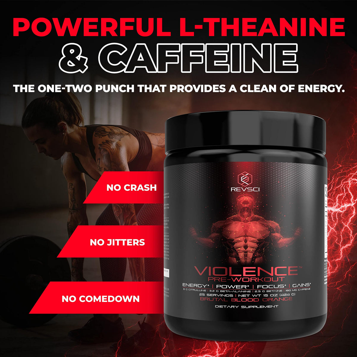 Pre Workout Powder 180 mg Caffeine L Theanine L Citrulline Malate Beta Alanine Alpha GPC 25 Servings Blood Orange S529274