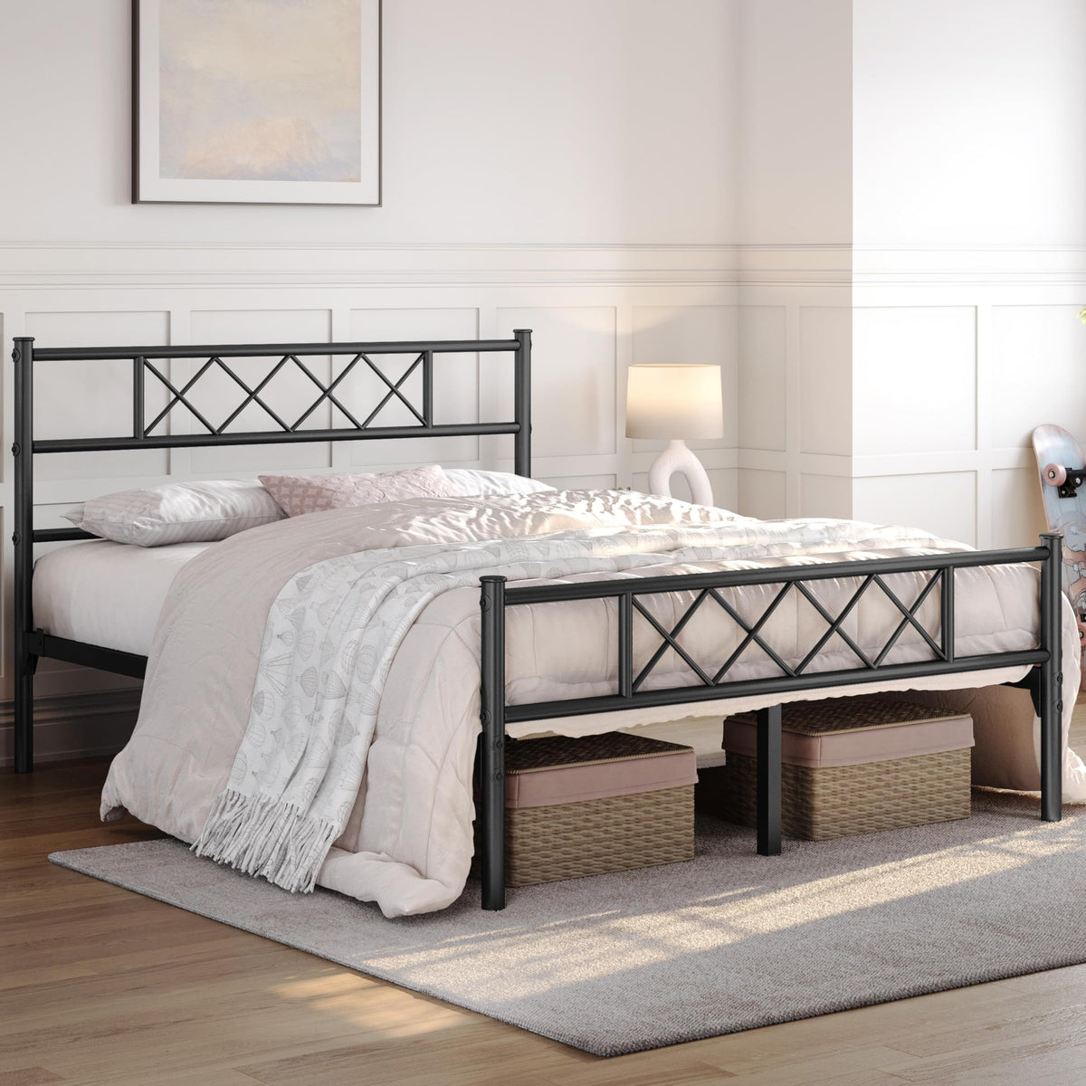 Black Full Metal Platform Bed Frame with Headboard T831532