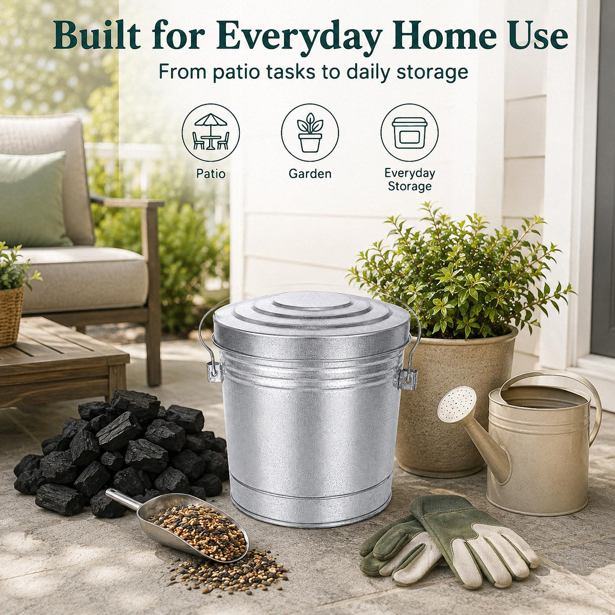 6 Gallon Galvanized Metal Trash Can with Locking Lid K125