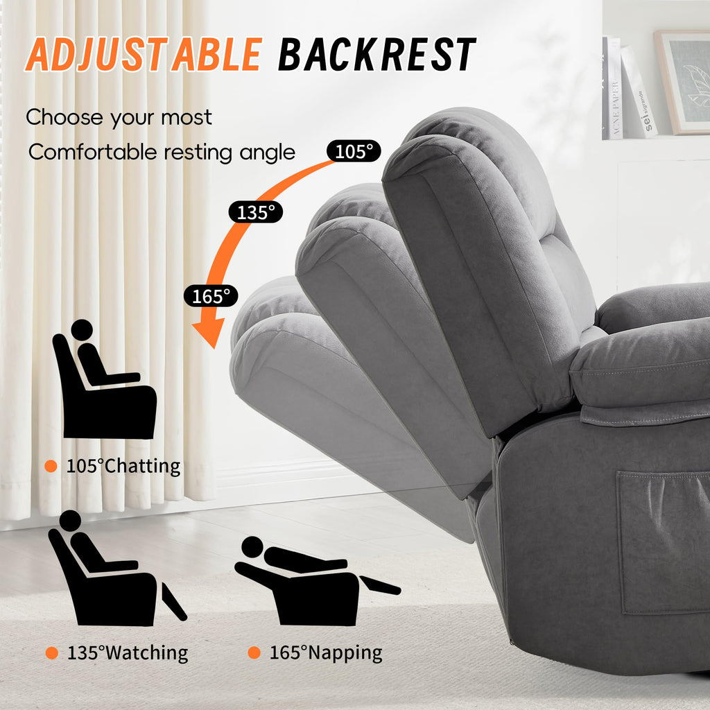 Grey Manual Swivel Rocking Recliner Chair with Massage and Heating N3347