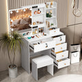 White Vanity Mirror with Lights Desk and Chair 5 Drawers Makeup Table U7573