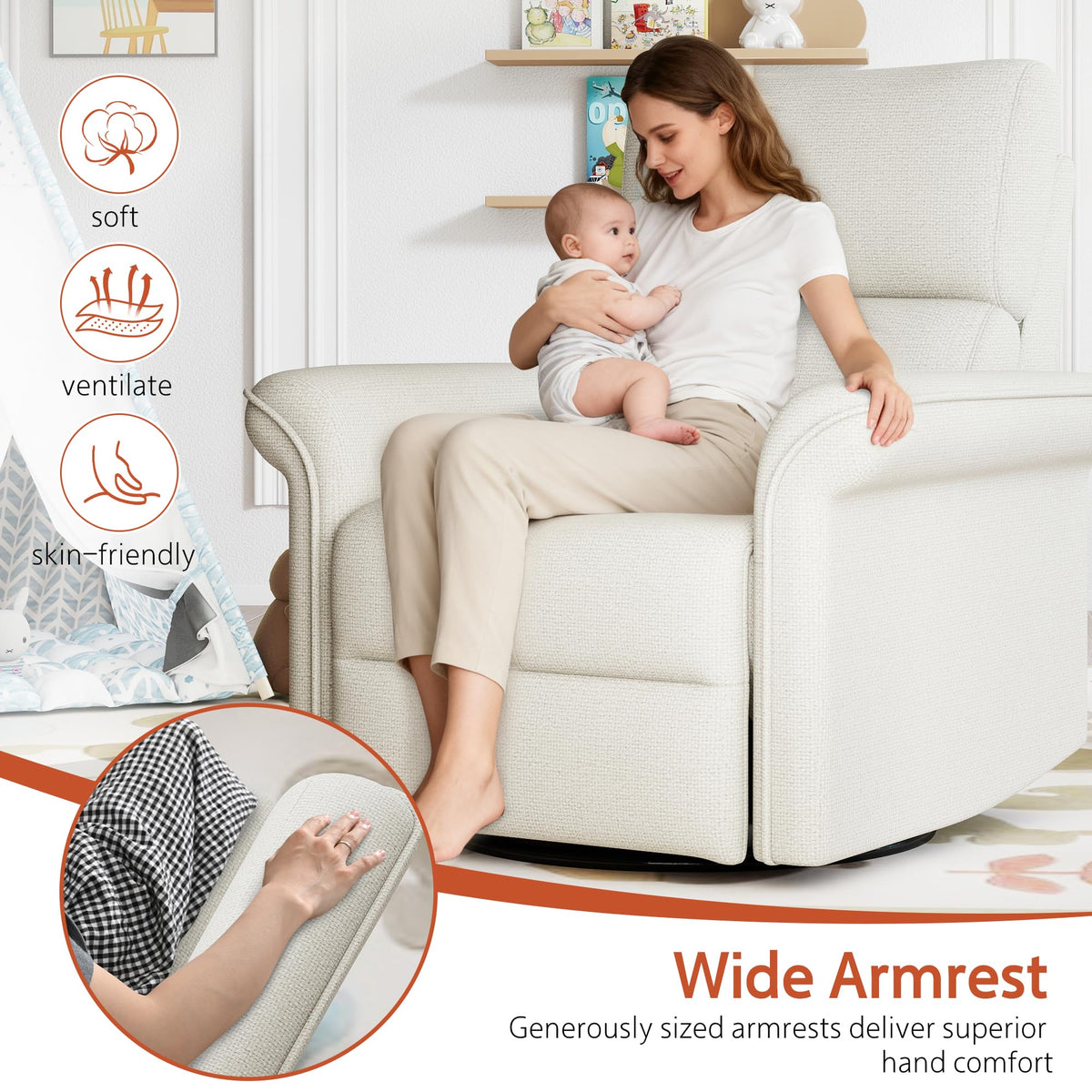 Fabric Light Gray Swivel Rocker Recliner Chair G48147