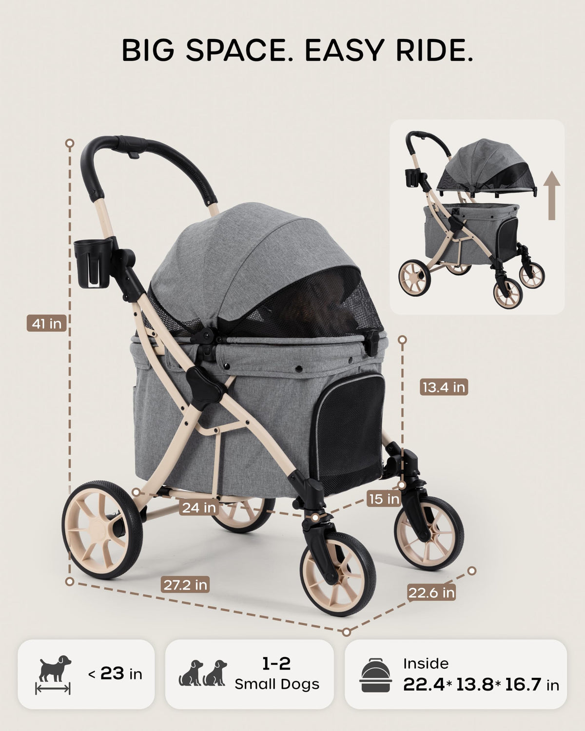 Dog Stroller with Rubber Wheels F84009