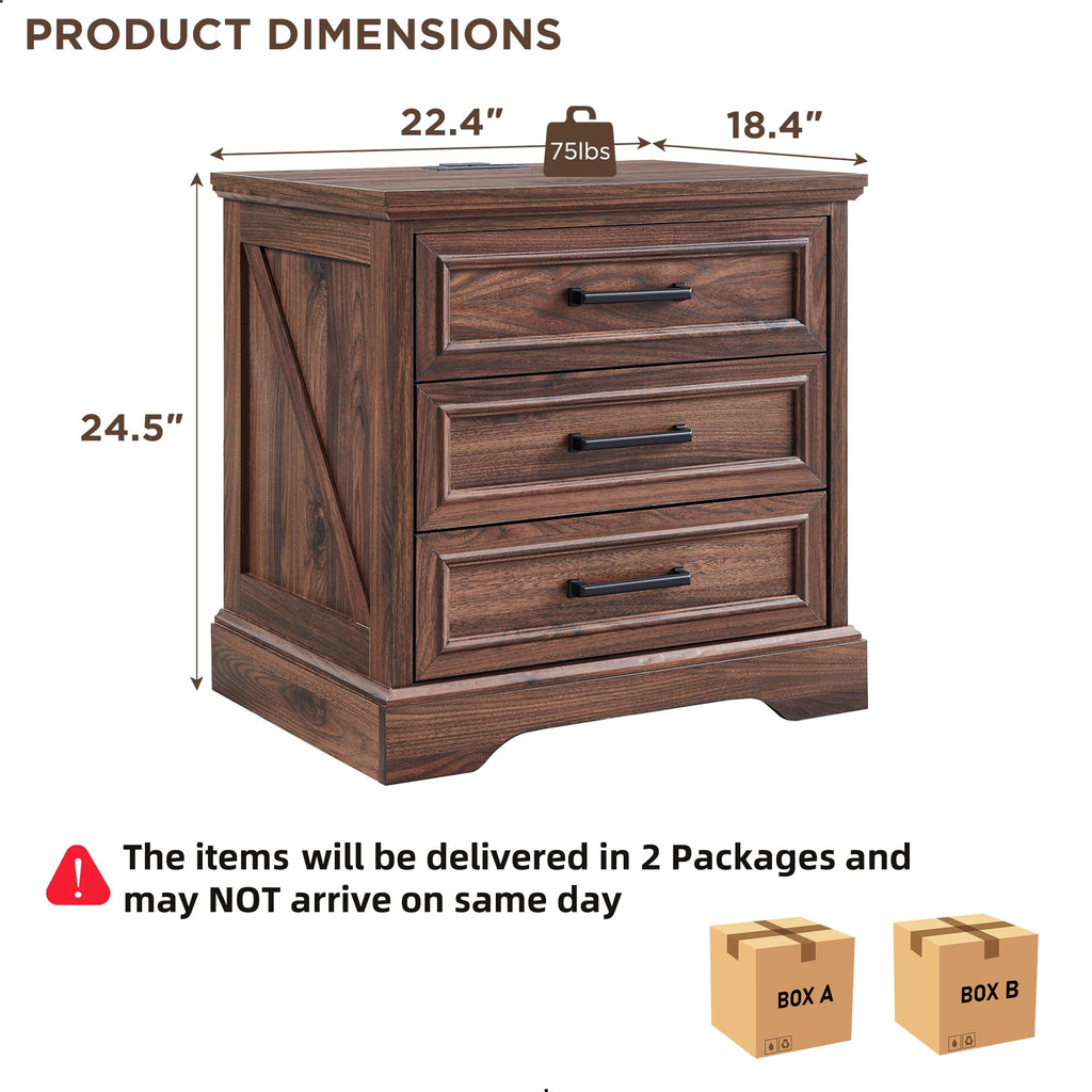 22" Brown Nightstands Set of 2 with 3 Drawers C823532