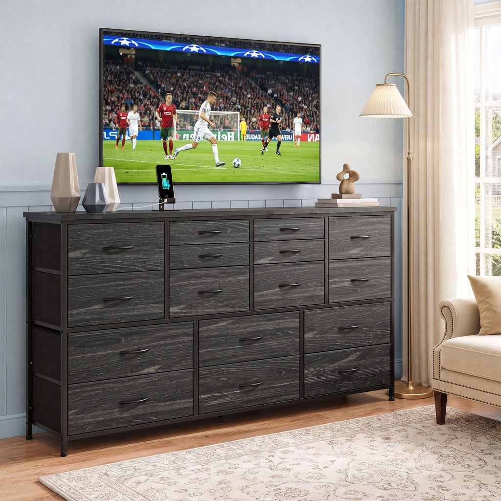 Black 16 Fabric Drawer Dresser with TV Stand G7713