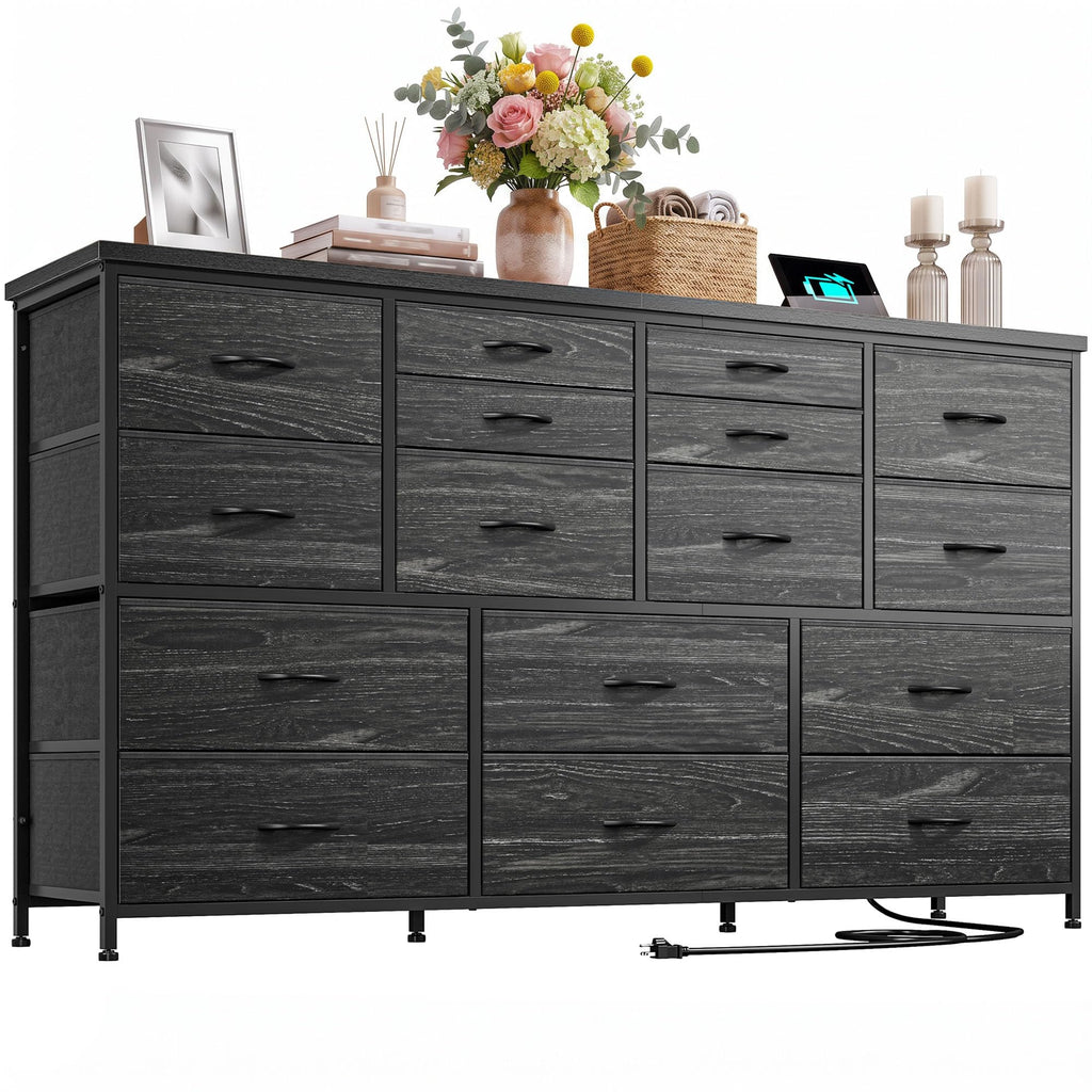 Black 16 Fabric Drawer Dresser with TV Stand G7713