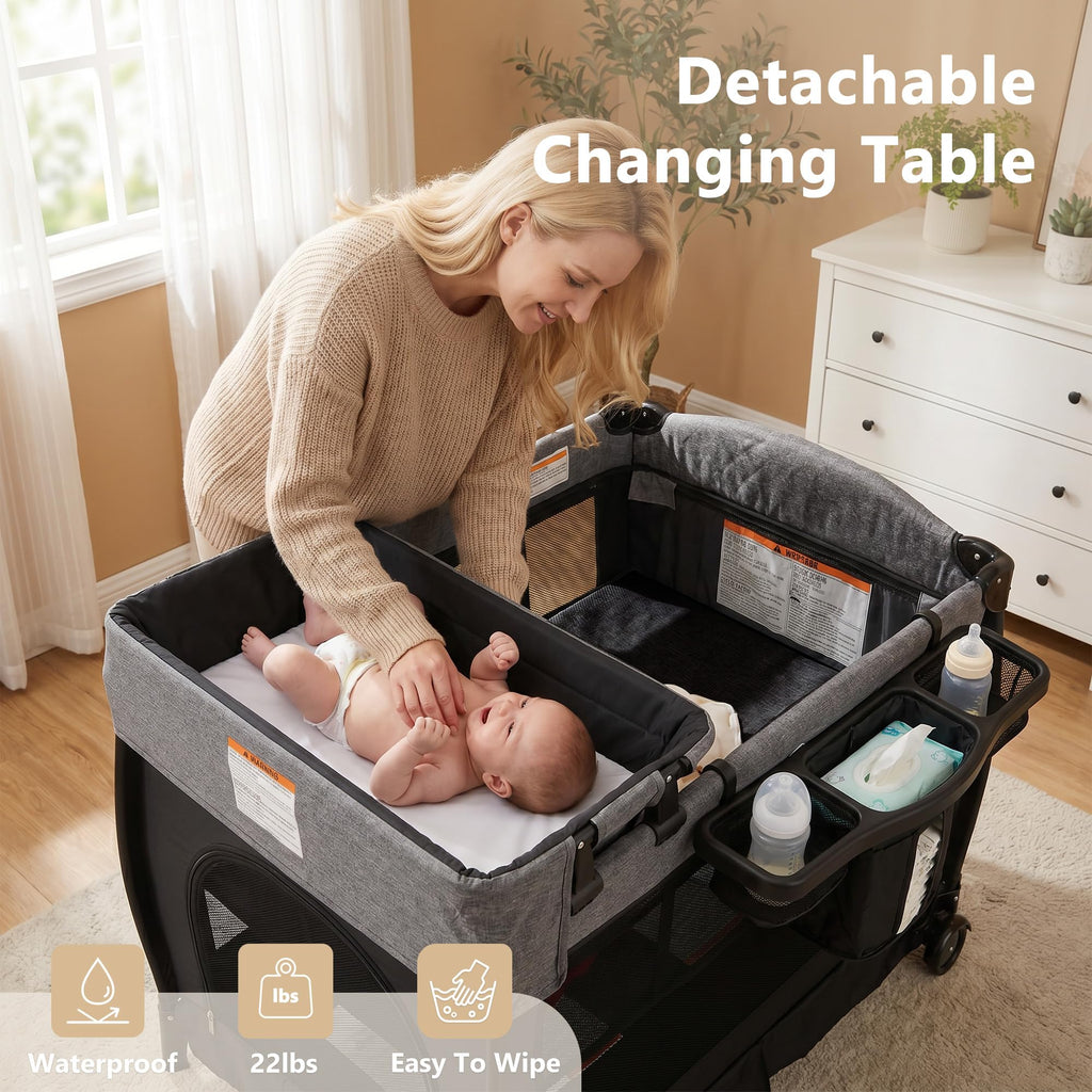 Portable Pack and Play Baby Playard with Bassinet Light Grey T320699
