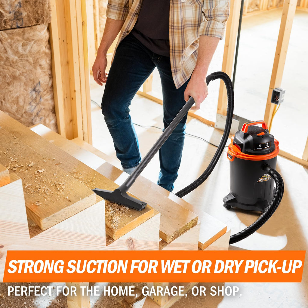 4 Gallon Wet/Dry Vac 2.0 Peak HP Shop Vacuum with Nozzles & Brush R896