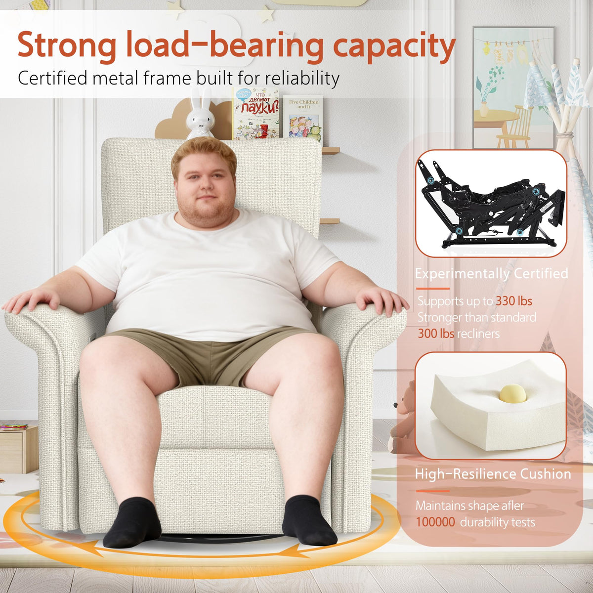 Fabric Light Gray Swivel Rocker Recliner Chair G48147