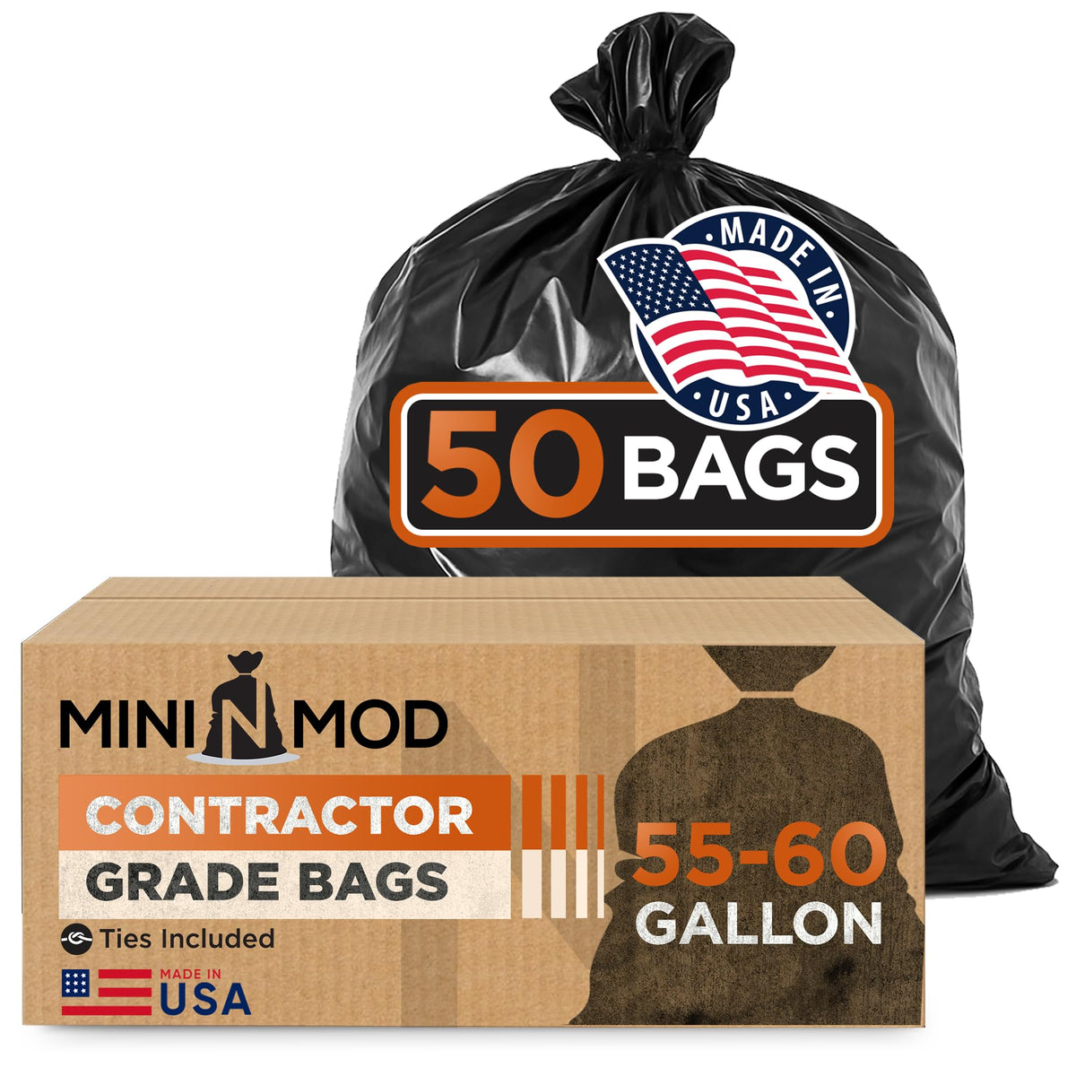 55 Gallon Heavy Duty Trash Bags 50 Count with Ties K963