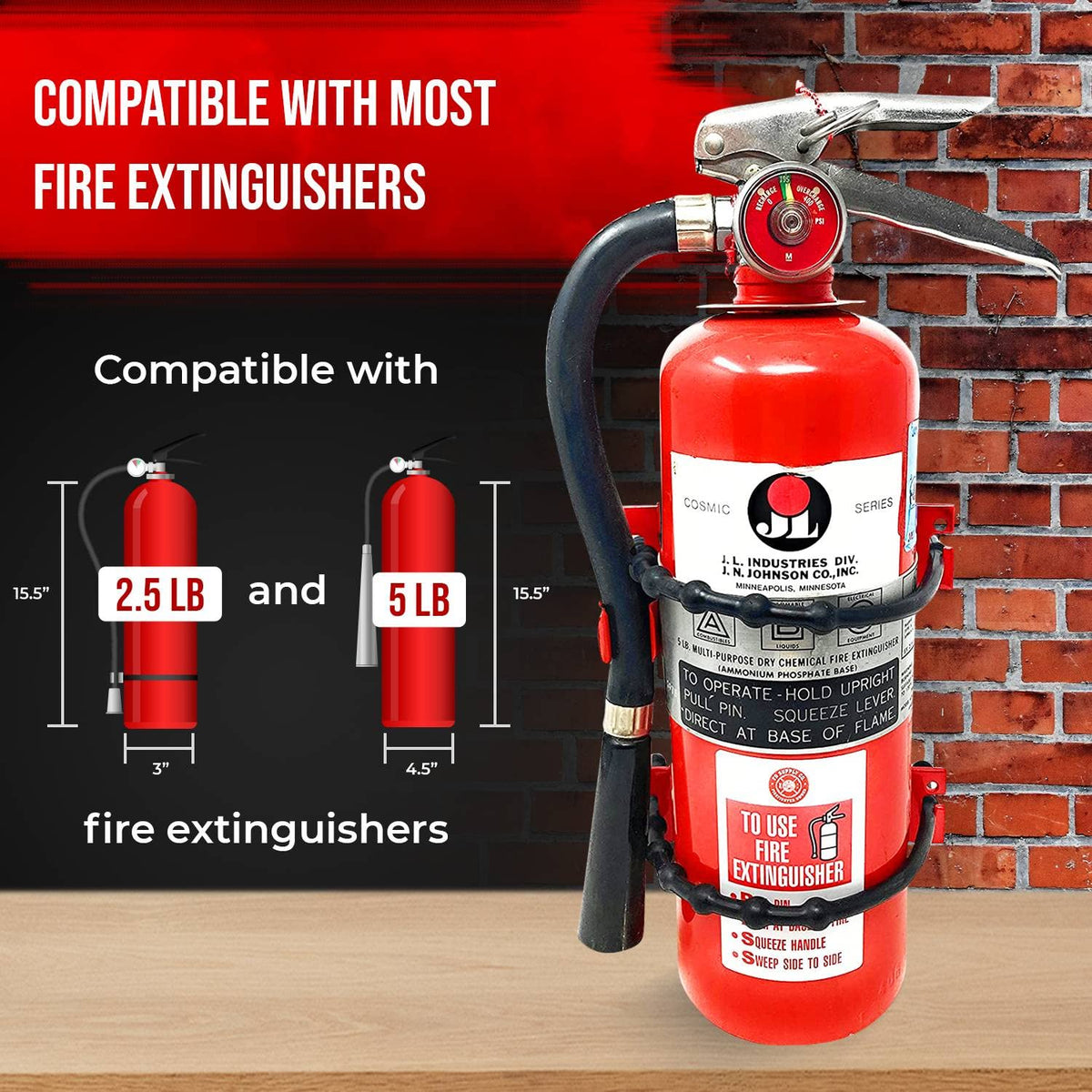 Heavy Duty Wall Mount Fire Extinguisher Bracket for 2.5 lb & 5 lb, Pack of 2 C4275