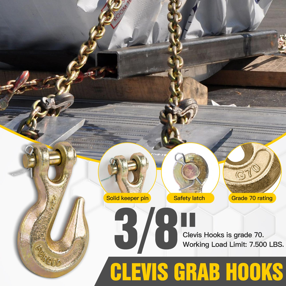 3/8" Clevis Grab Hooks 4 Pack Heavy Duty Chain Hook I40222