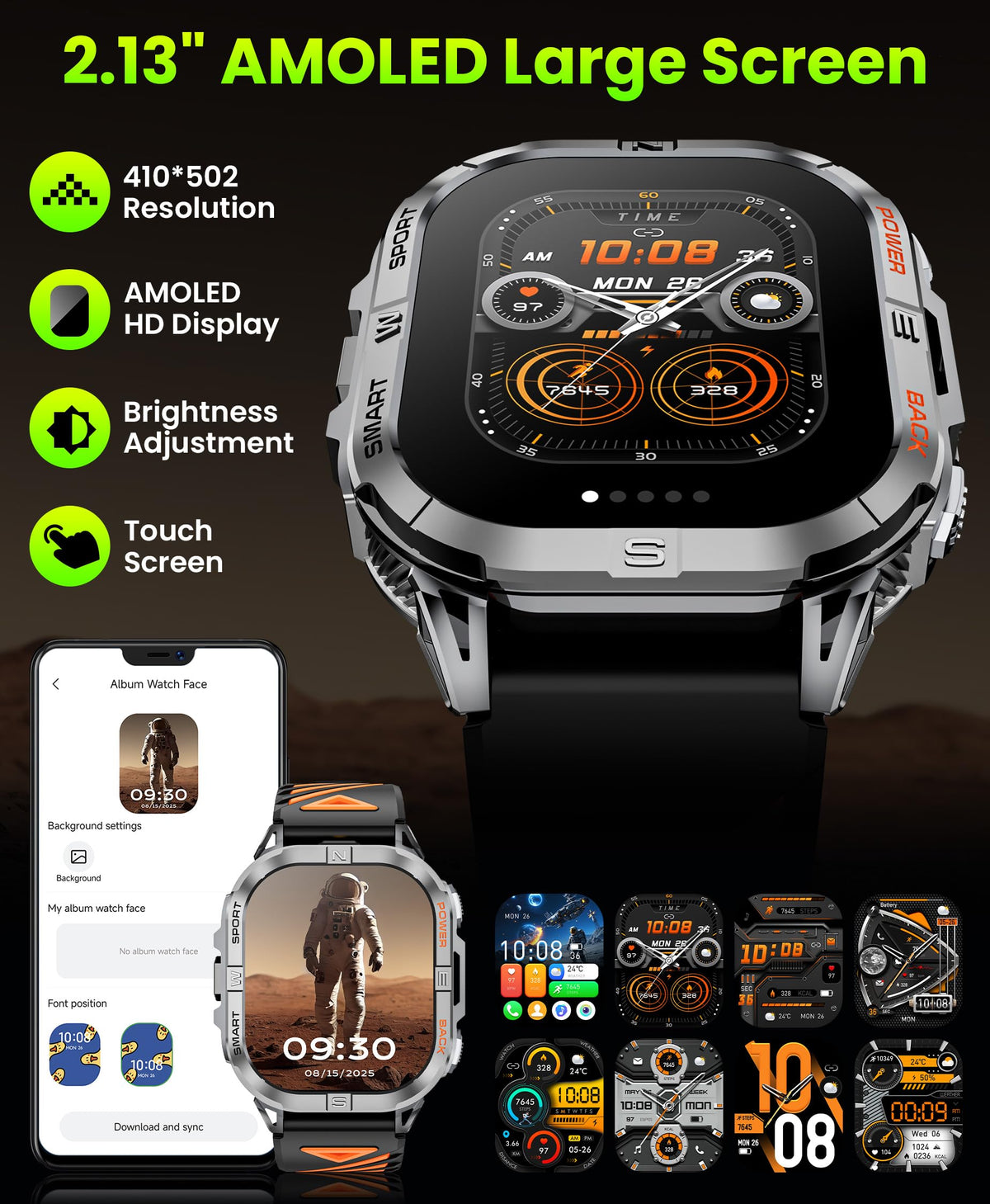 Black GPS Compass AMOLED Smart Watch C716276