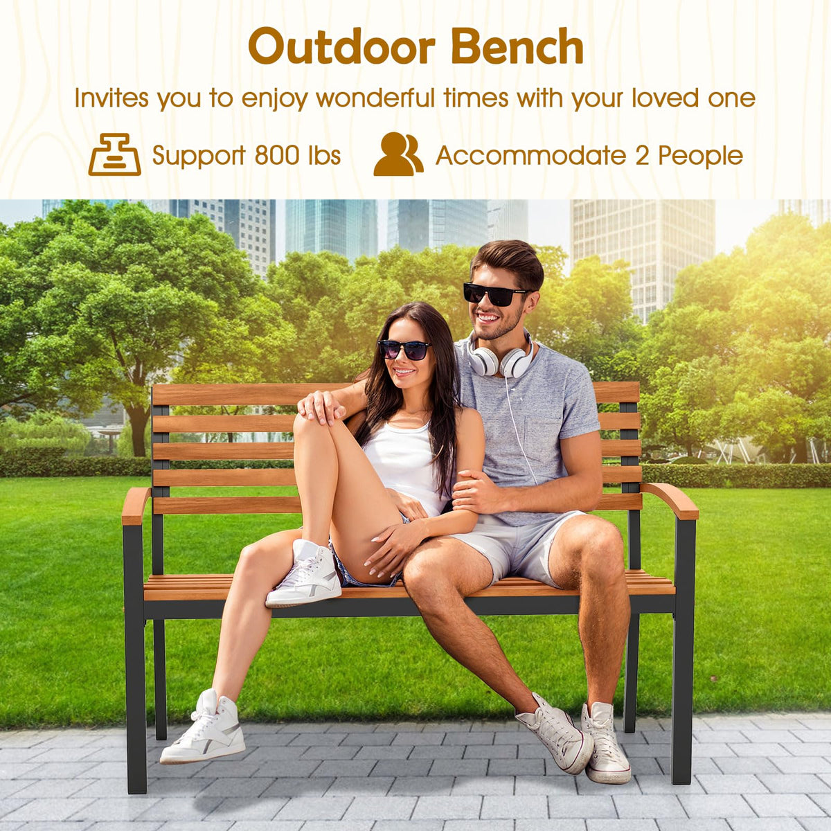 Acacia Wood 2-Person Outdoor Bench I5969