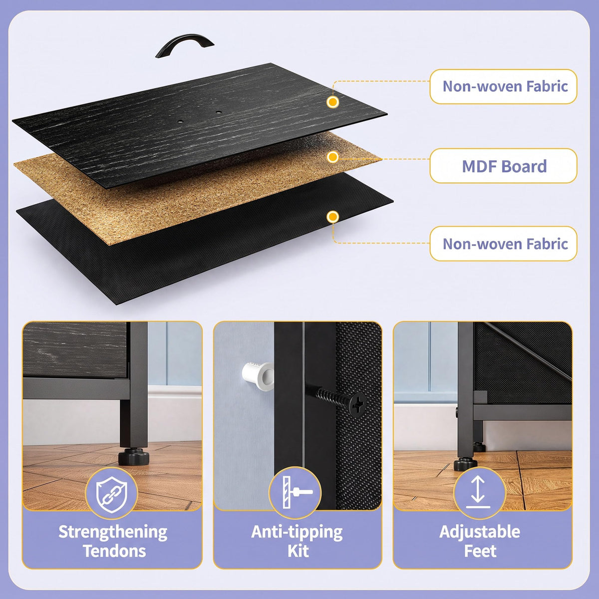 Black 16 Fabric Drawer Dresser with TV Stand G7713