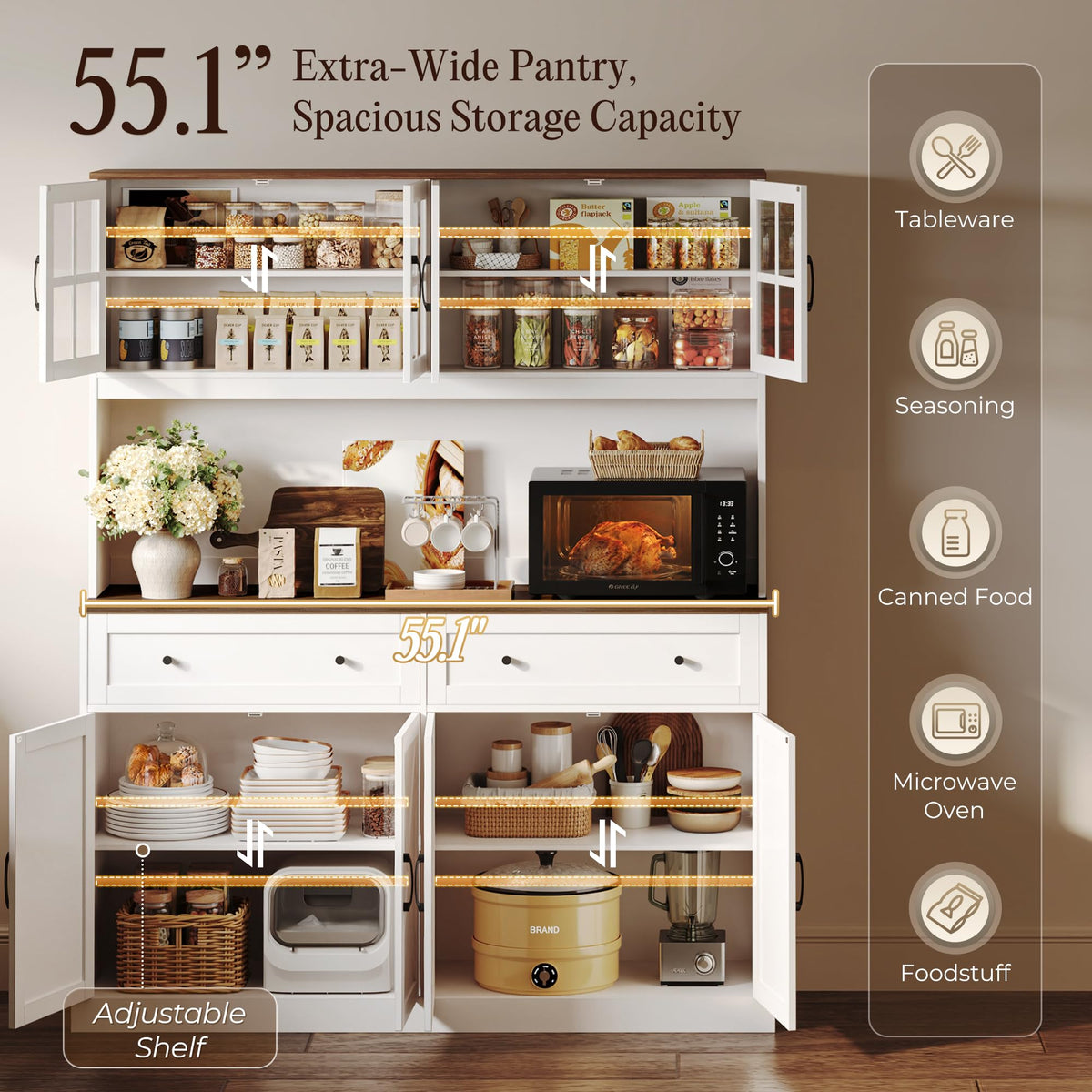 White Pantry Cabinet with Charging Station U75914