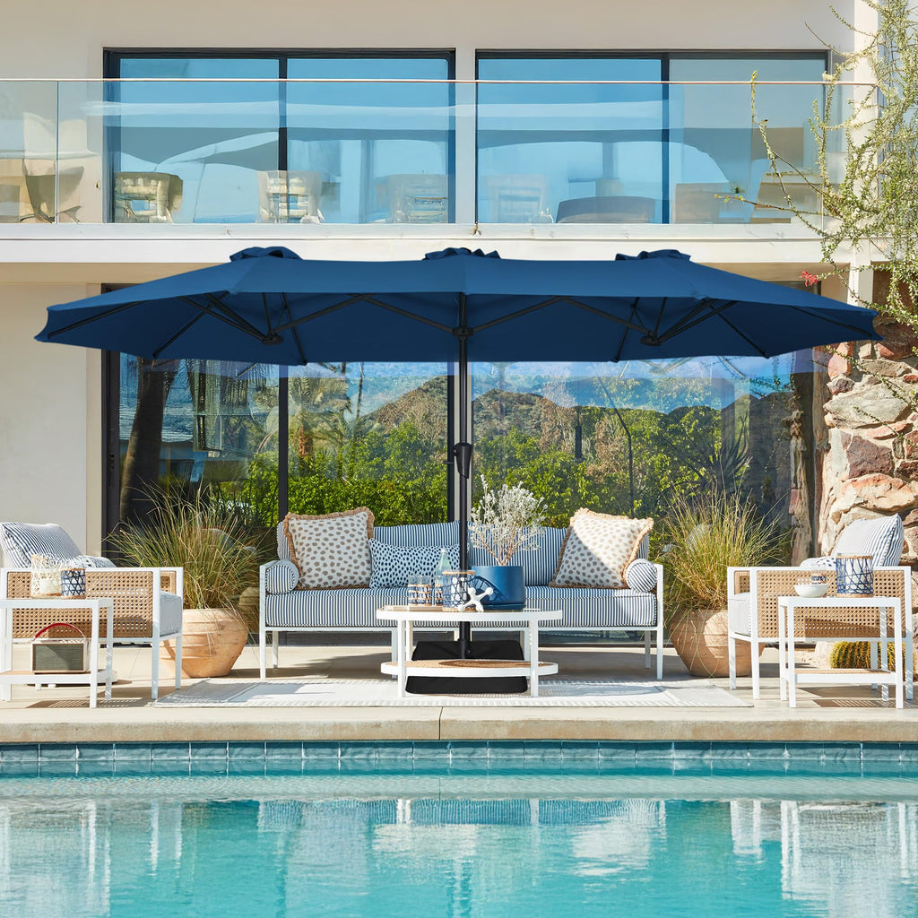 13FT Double Sided Navy Blue Patio Umbrella with Base D47812