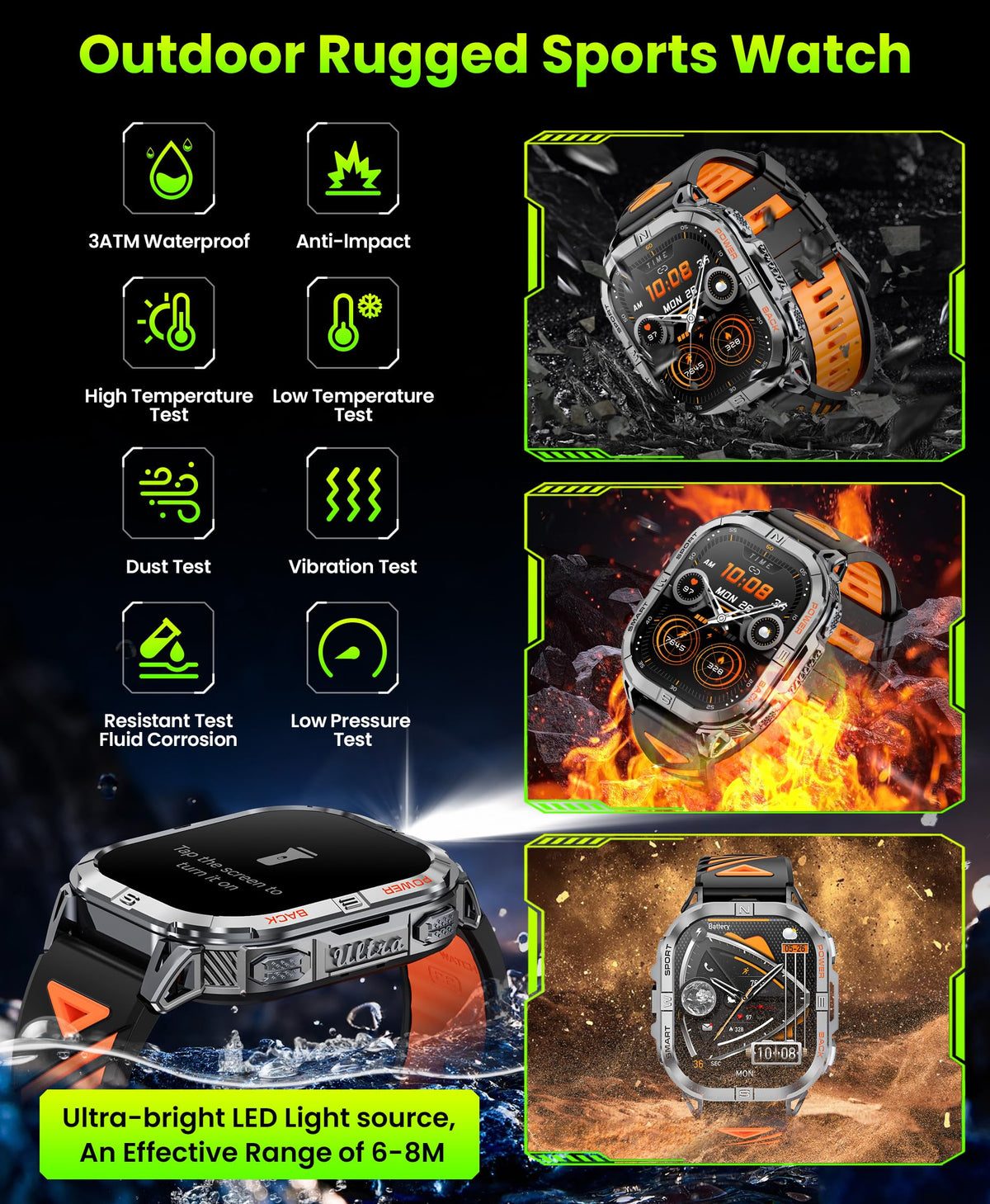 Black GPS Compass AMOLED Smart Watch C716276