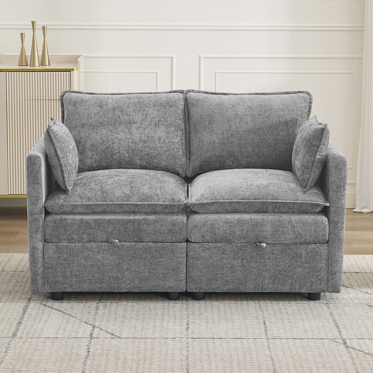 Light Grey Chenille 2 Seater Loveseat Sofa with Storage O440