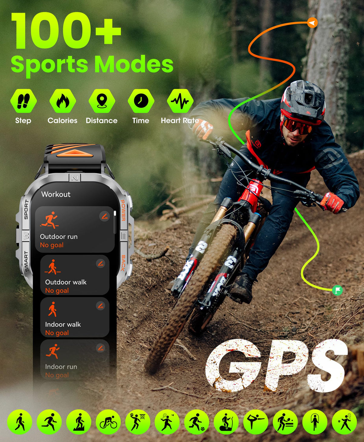Black GPS Compass AMOLED Smart Watch C716276