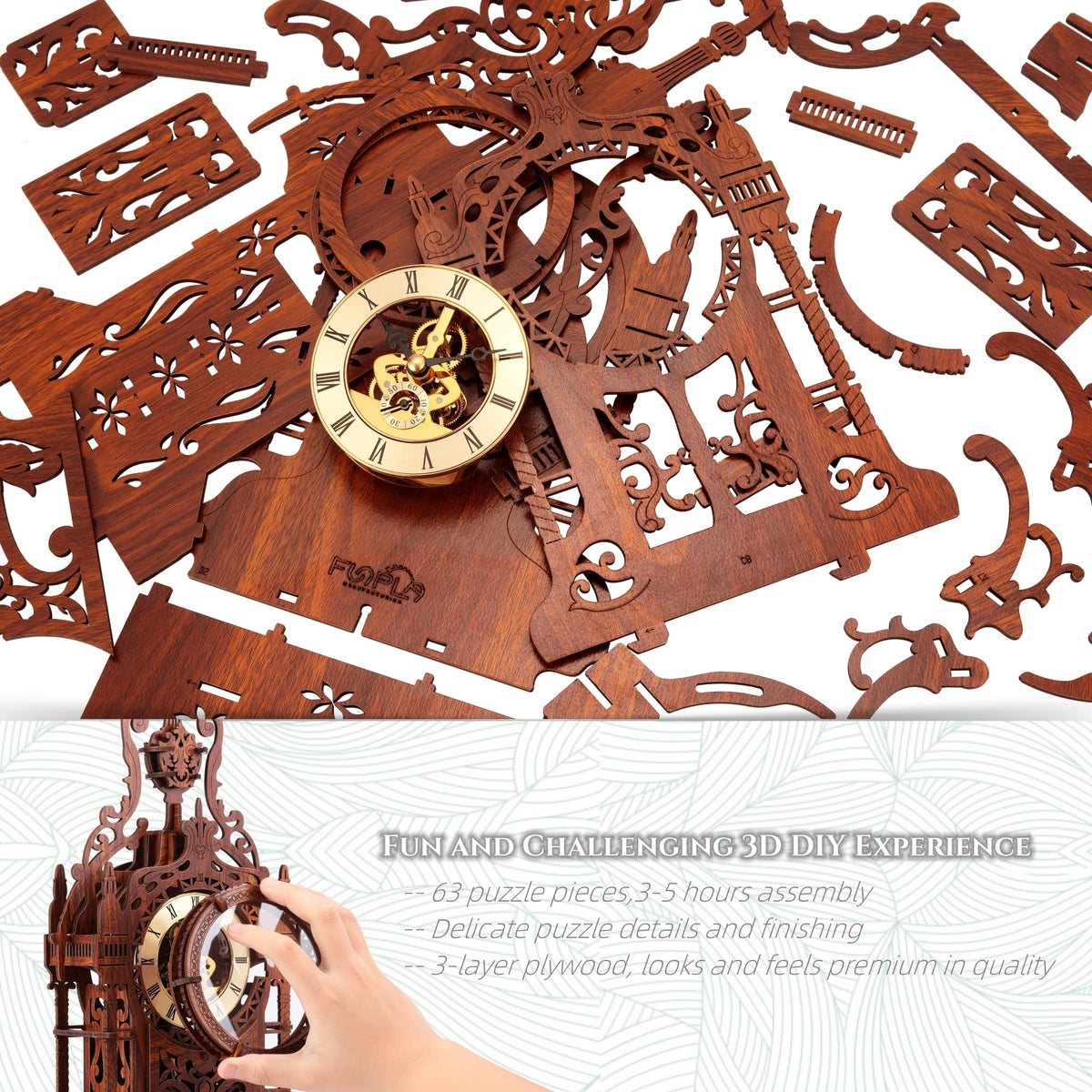 LED 3D Wood Puzzle Clock Tower A224687