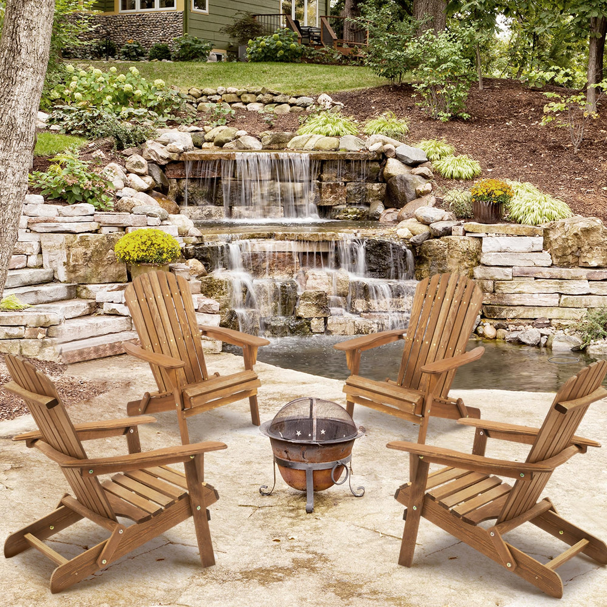 Adirondack Chair Set of 2 Wooden Folding Outdoor Chair S55362