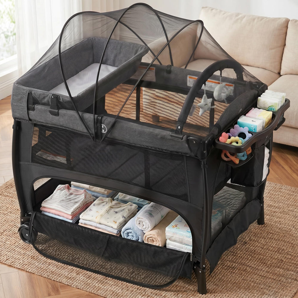 Portable Pack and Play Baby Playard with Bassinet Light Grey T320699