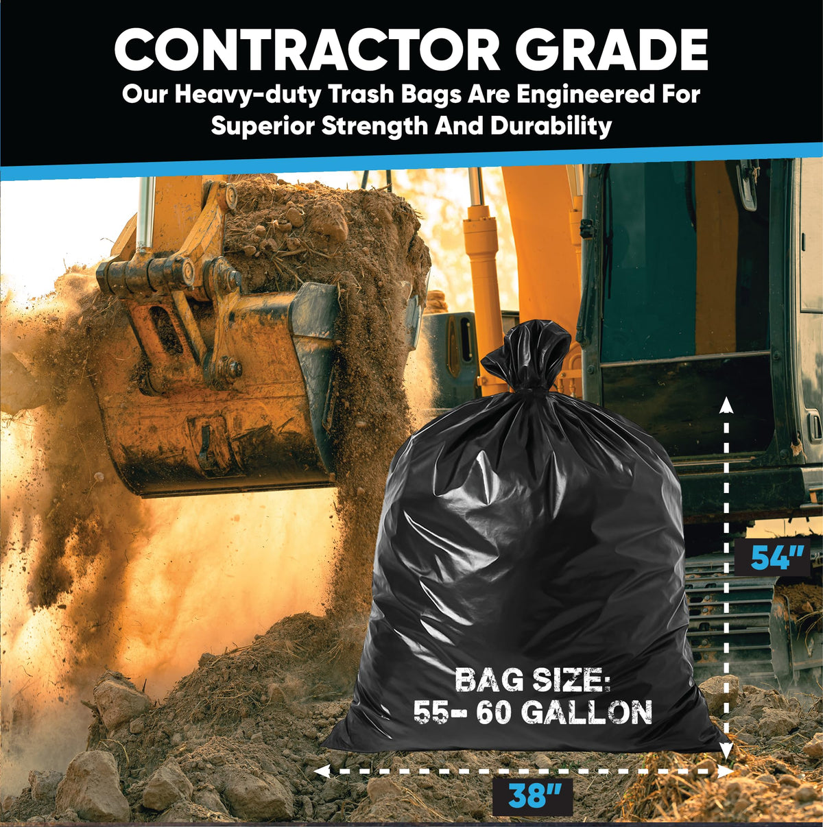 55 Gallon Heavy Duty Trash Bags 50 Count with Ties K963