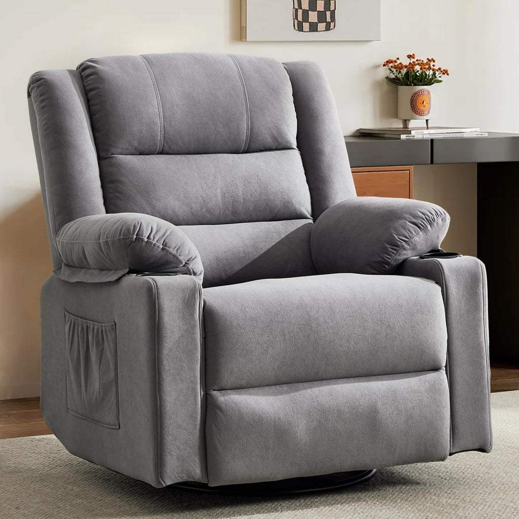 Grey Manual Swivel Rocking Recliner Chair with Massage and Heating N3347