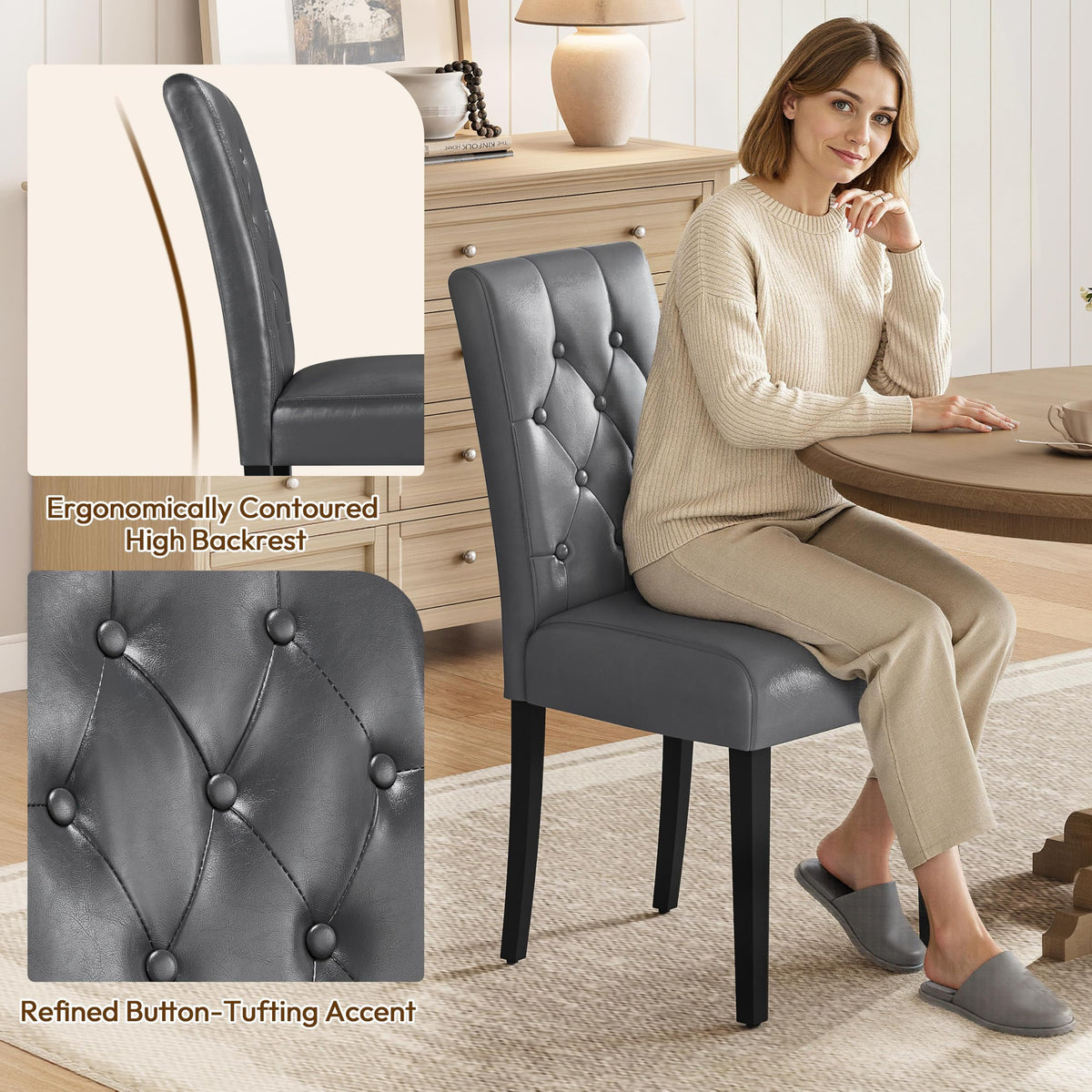 Dining Chairs Set of 2 Tufted Gray Q319