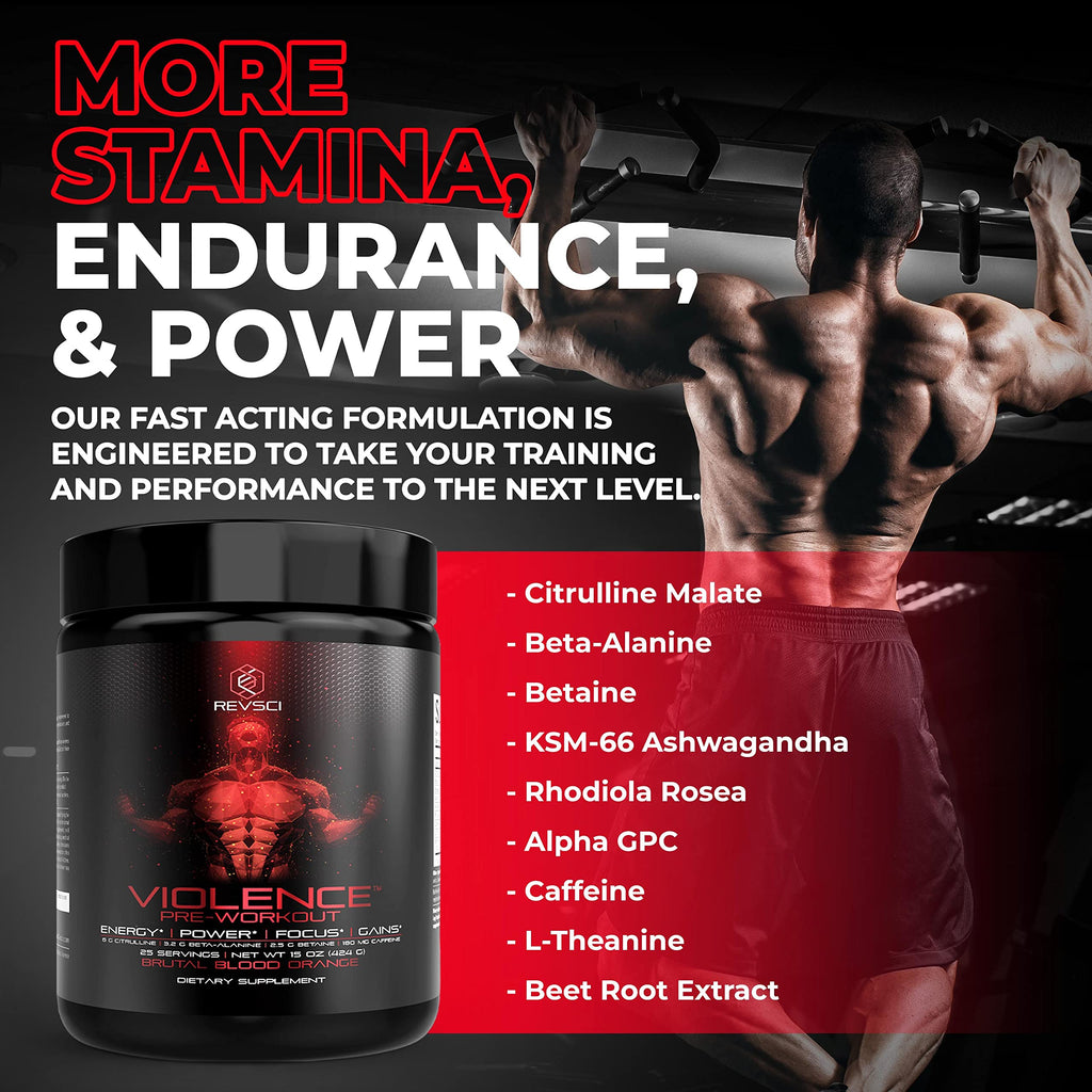 Pre Workout Powder 180 mg Caffeine L Theanine L Citrulline Malate Beta Alanine Alpha GPC 25 Servings Blood Orange S529274