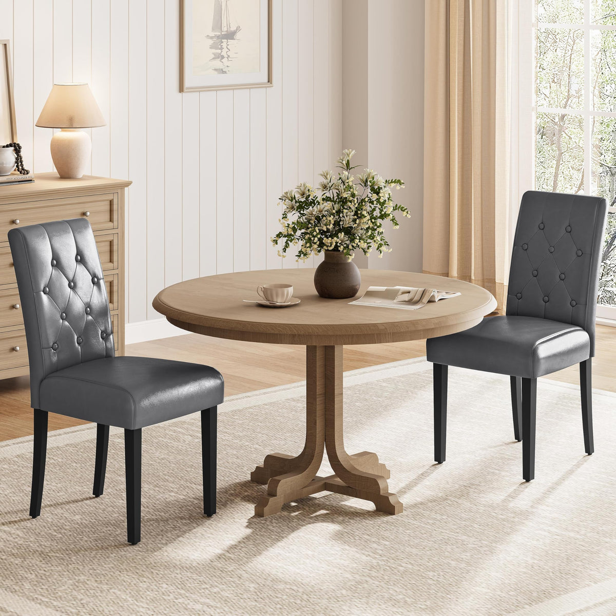 Dining Chairs Set of 2 Tufted Gray Q319
