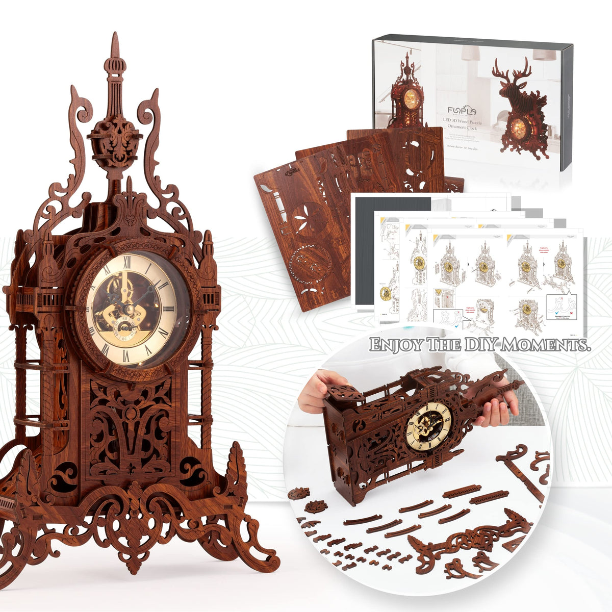 LED 3D Wood Puzzle Clock Tower A224687