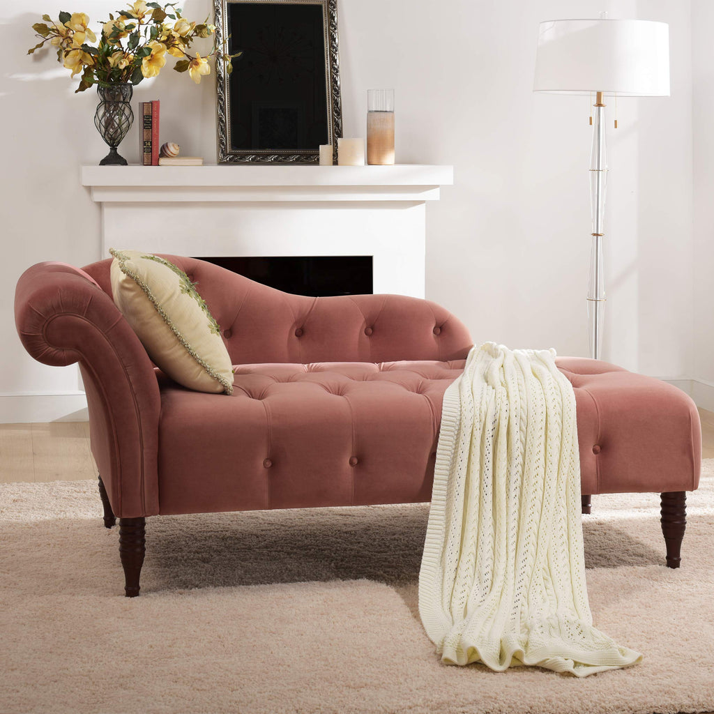 Ash Rose Pink Velvet Tufted Roll Arm Chaise Lounge E623